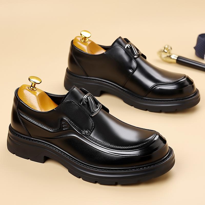 Fashion Round Toe Leather Loafers Men Classic Trend Man Casual Shoes Casual Leather Mle Oxford Shoes Thick Bottom Walking Shoes Slip-On