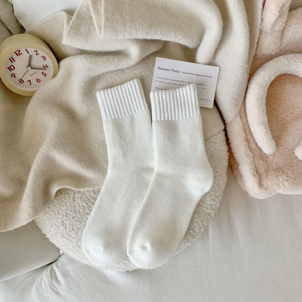 Women's Winter Brushed Socks, Medium Tube Socks, Plush and Thick Warm Towel Bottom Socks, Solid Color, Thick and Versatile Terry Socks