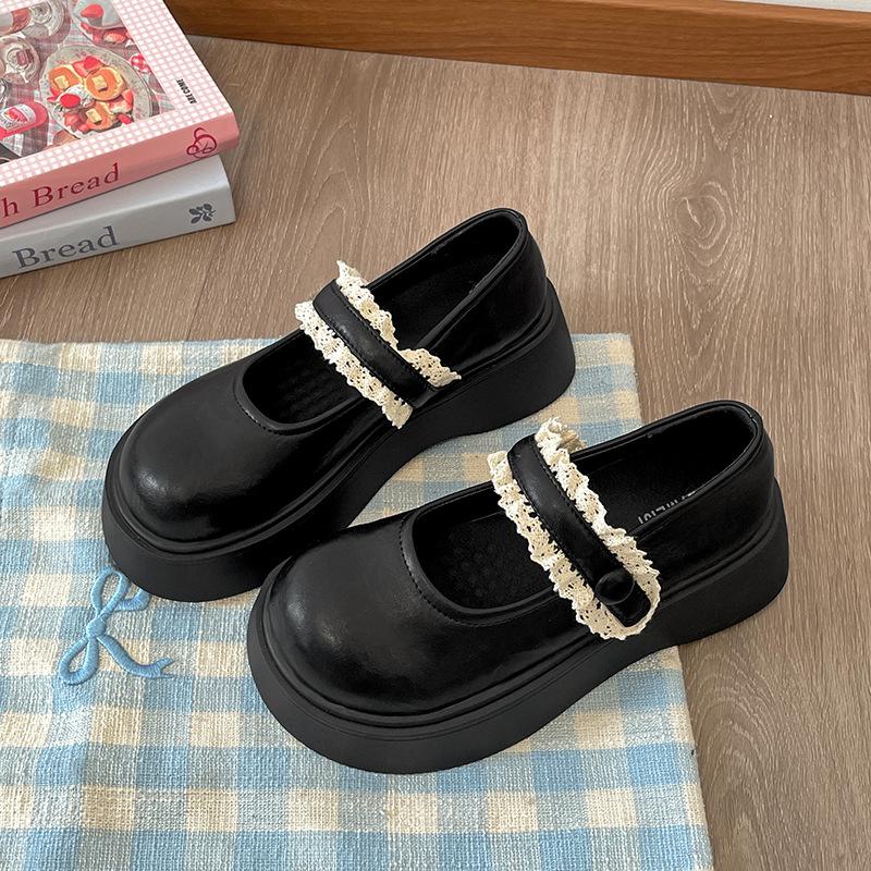 White thick-soled heightening light-mouth single shoes women s skirt Mary Jane shoes 35