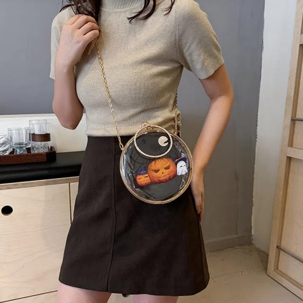 Zinc Zinc Alloy Halloween Round Handbag Printed PVC Transparent Pouch Storage Bag Doll Hanging Pouch  Figure