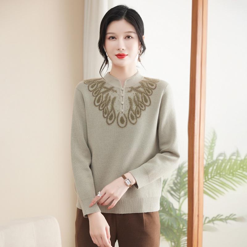 Mom's Fleece Knitted Warm Sweater for Middle-Aged & Elderly Women - Thickened Autumn/Winter Base Layer