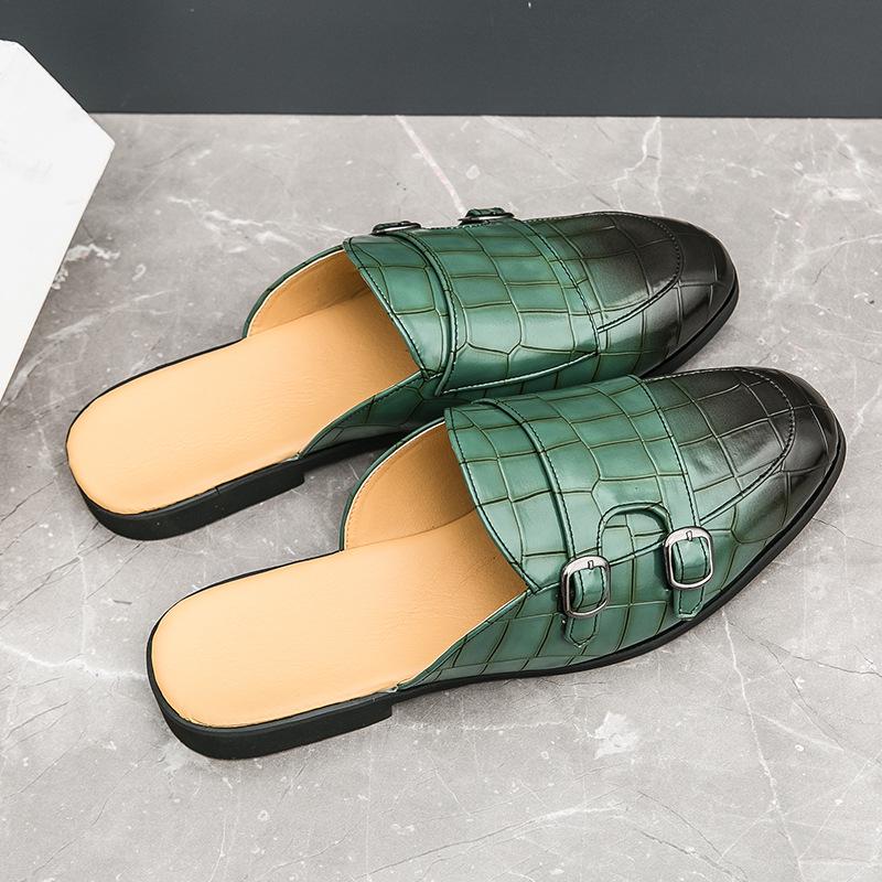 Men s Trendy British Style Slip-on Leather Loafers - Large Size, Casual, Half-open Closed-toe Design Size 41