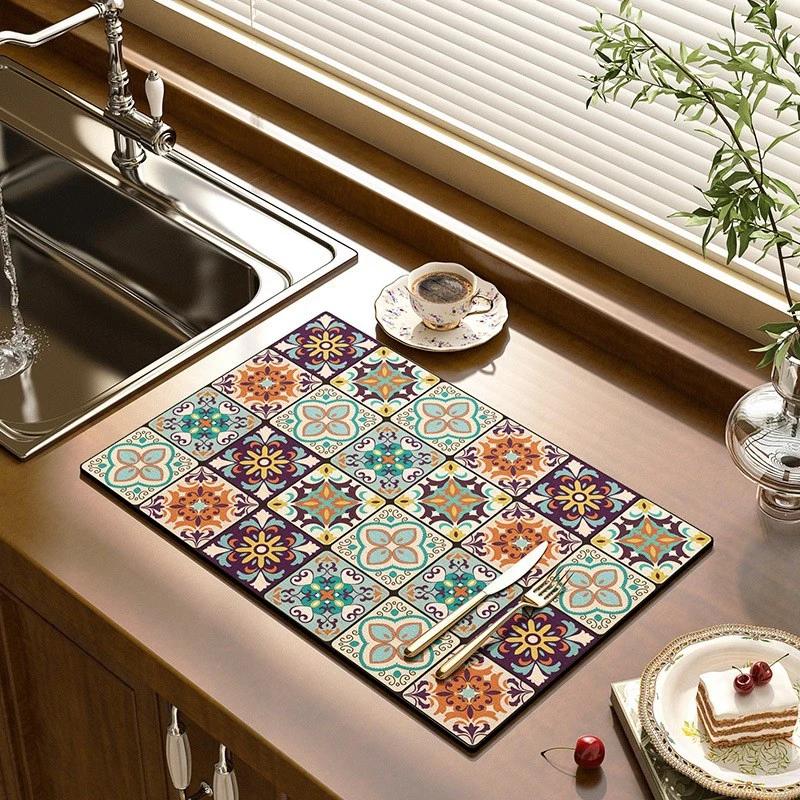 Coffee Mat Super Absorbent Dish Drying Mat Large Dish Drying Mats for Kitchen Counter Non-slip Drain Pad Coffee Bar Accessories