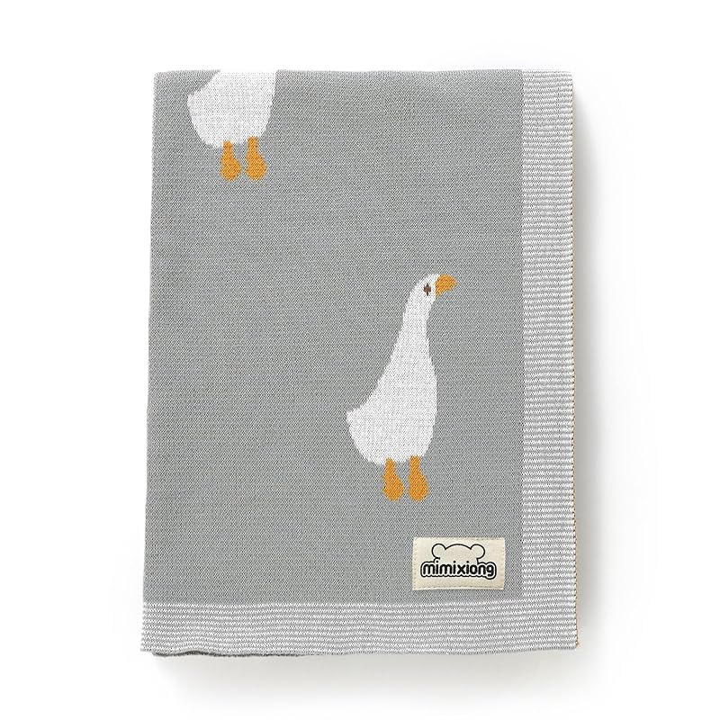 mimixiong Baby Blanket Knit Receiving Boys Girls Blanket Soft Cotton Neutral Blanke for Swaddle Crib Stroller with Cute Goose