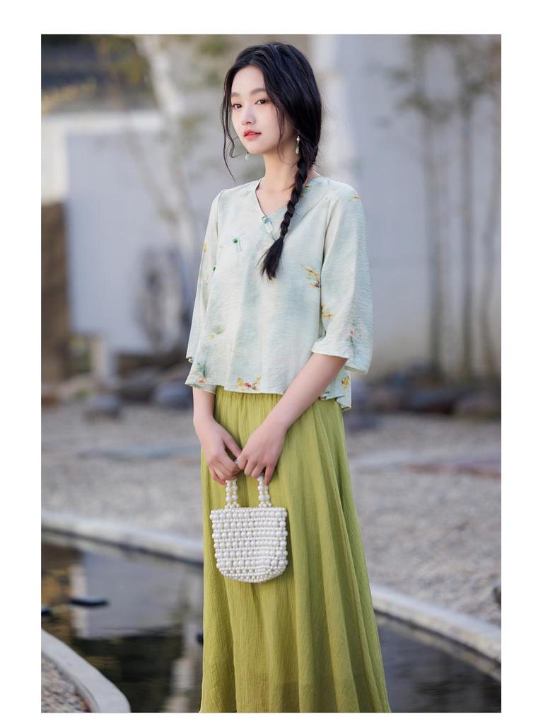 Moderner Chinesischer Zen Locker Übergröße Damen Hanfu Rock & Oberteil Set
