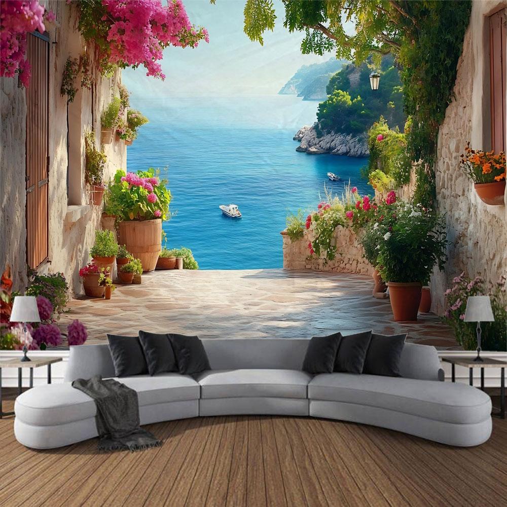 Beautiful garden landscape, tapestry, home art decoration wall mounted fairy tale posters fantasy sea view room background cloth