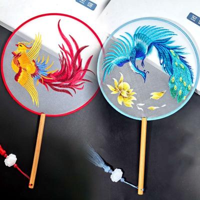 Creative Embroidered Silk Fan Chinese Style Cute Panda Chinese Ancient Style Round Fan Flower Pattern Portable Hanfu Tuan Fan