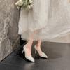 Fashion White Wedding Shoes for Bride Pointed Toe High Heels Rhinestone Pearl French Satin Bridal Party Shoes