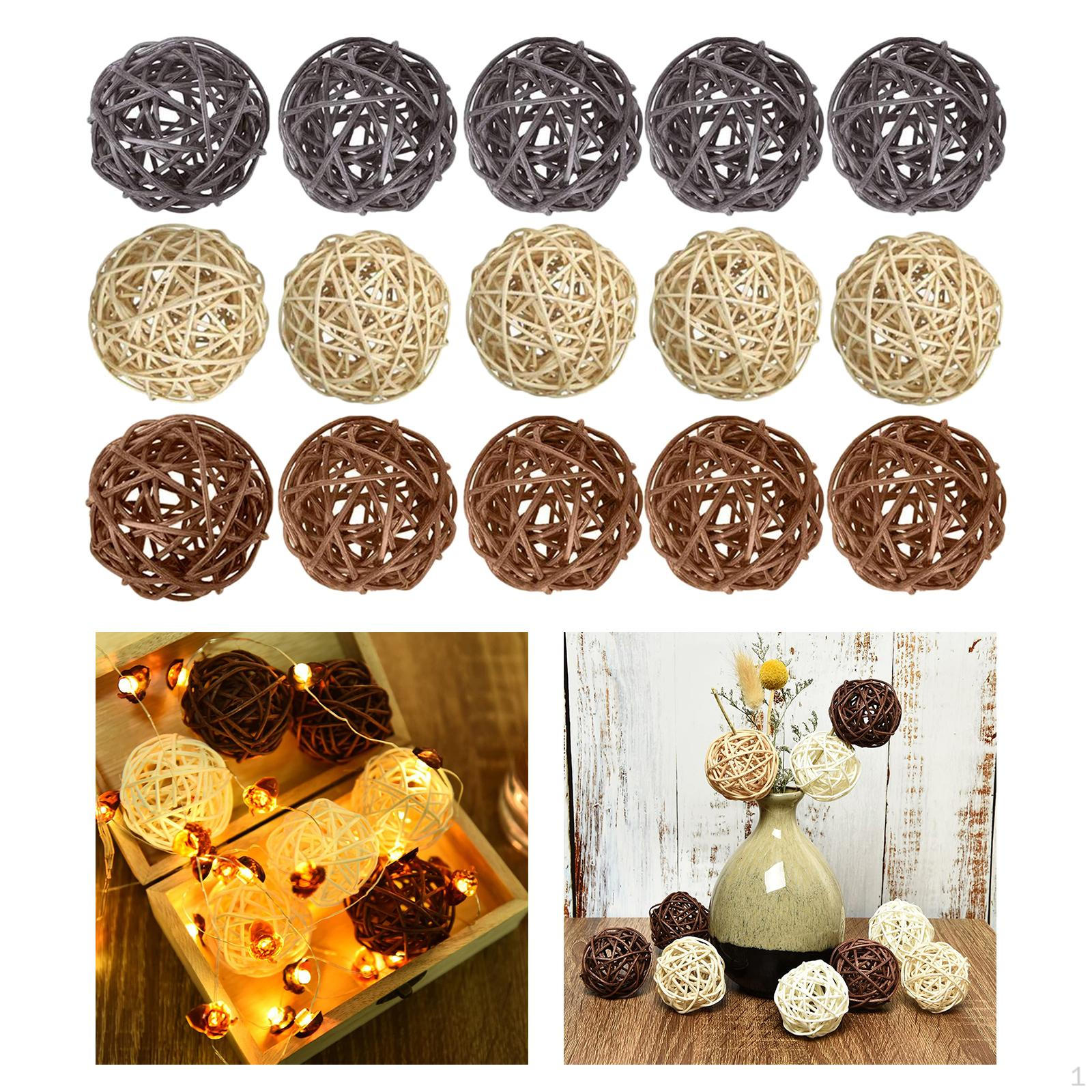 

15/24Pc 5cm Wicker Rattan Balls for Weddings And Christmas Parties Natural Gray White15
