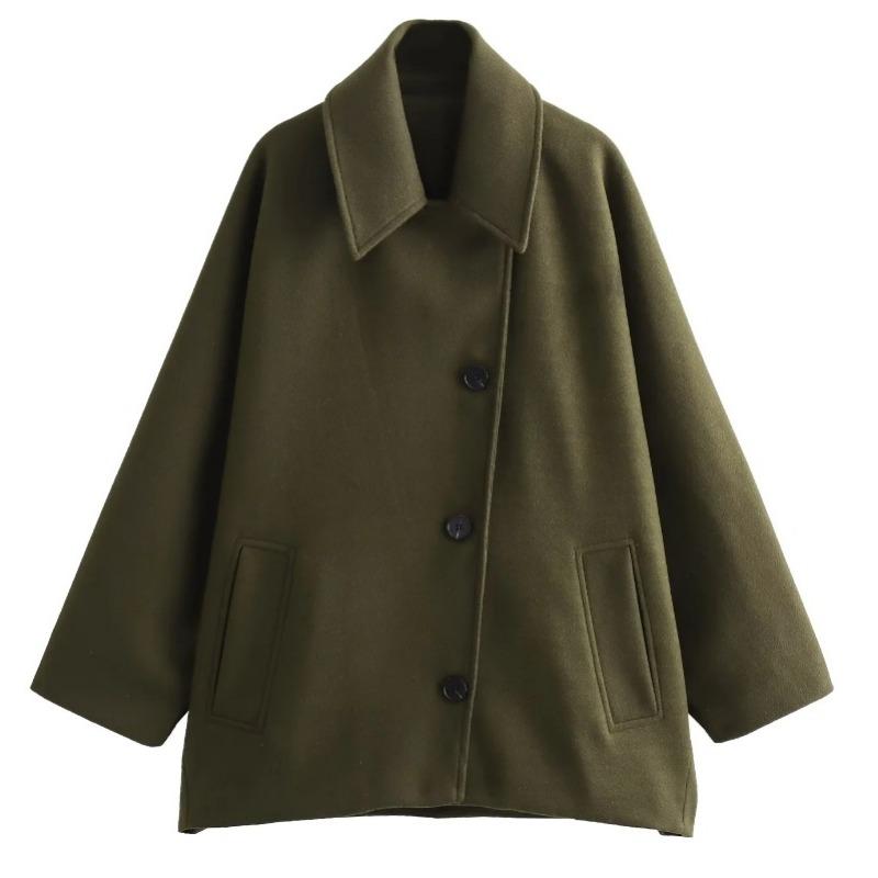 Women'S Single-Breasted Lapel Loose Wool Jacket
