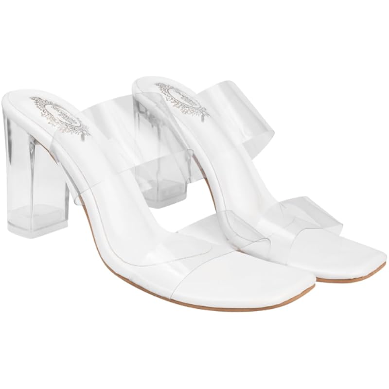 Shoetopia Stylish Trasparent Detailed White Block Heels For Women & Girls /Eu37