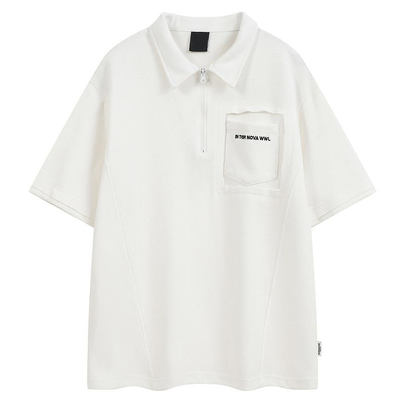 Guangzhou men's clothing supply chain Xia Chao brand deconstruction splicing short-sleeved POLO shirt men's American retro loose half-sleeved t-shirt