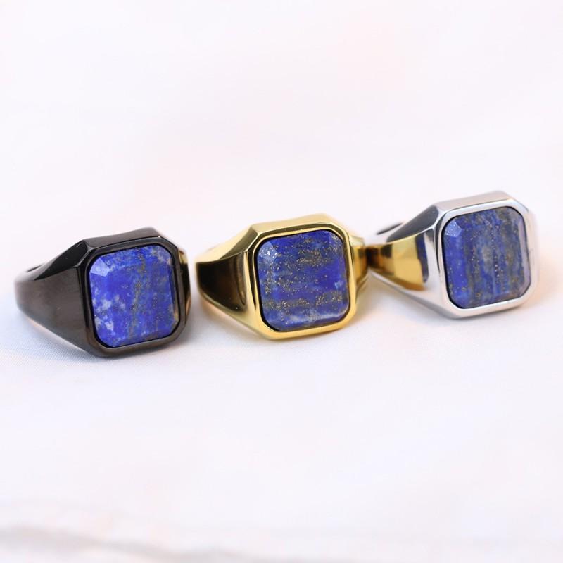 Minimalist Vintage Geometric 22MM Square Lapis Lazuli Inlaid 304 Stainless Steel Ring Unisex