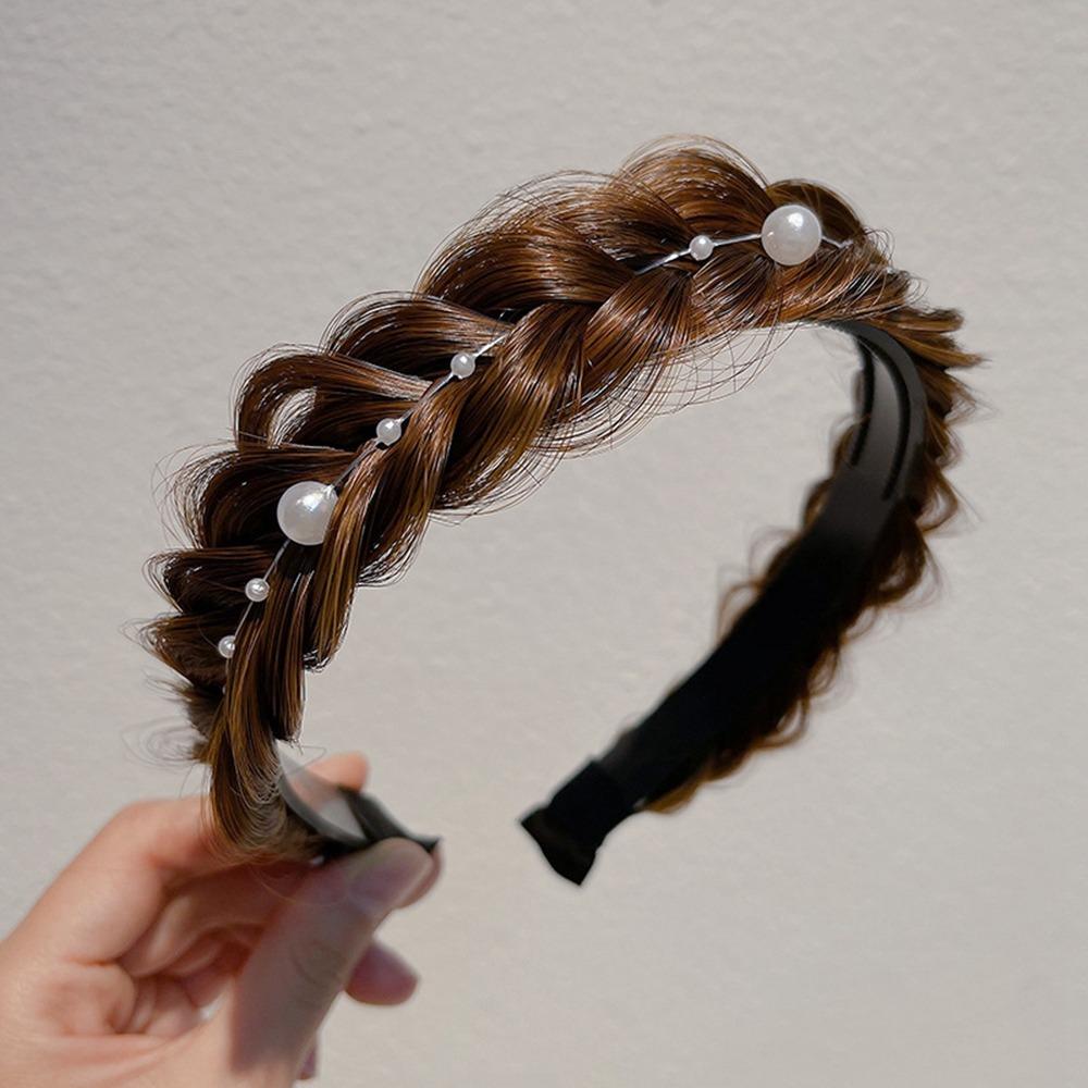 Wide Twisted Wig Headband Synthetic Women Hair Hoop Retro Fishbone Braid Headband  Female