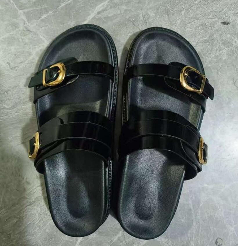 

Сандалии слипоны большого размера женские 2025 лето уличные пляжные обувь резиновая подошва кожаный верх удобные домашние тапочки 36 чёрный