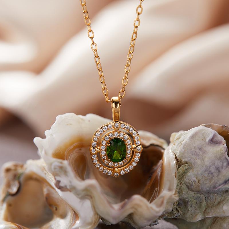 High Sense Light Luxury S925 Sterling Silver Plated 18K Gold Natural Colored Treasure Collarbone Chain Necklace Pendant Niche Jewelry