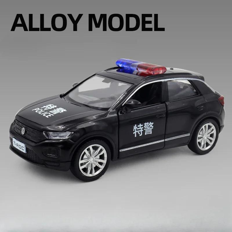 1:36 Scale BMW M5 Ford Mustang Volkswagen T-ROC Police Car Model Toy Alloy Diecast Doors Opened Vehicles for Models Boy's Gifts