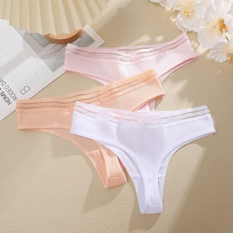 Women Pure Desire Cotton Panties Low-Waist G-String Sexy Lace Floral Thongs Soft and Breathable Sexy Briefs