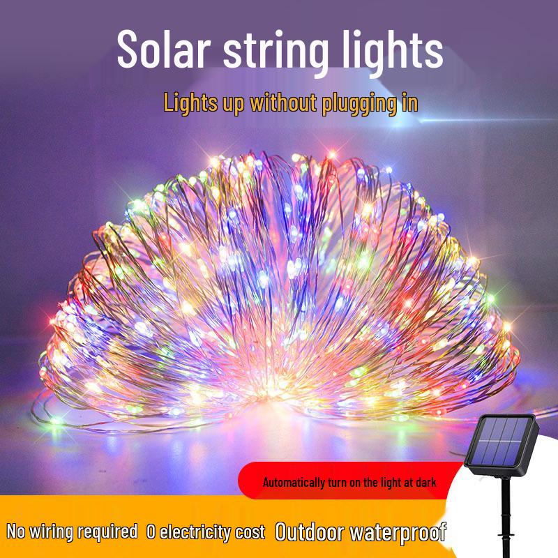 LED Solar Copper Wire String Lights - Colorful, Flashing, Waterproof Outdoor Lights for Courtyard/Balcony, Starry Sky Atmosphere