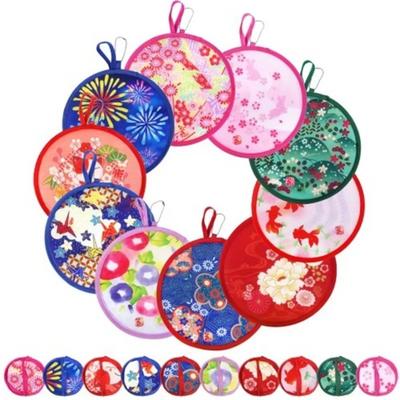 Mini Size Folding Fan Flower Pattern Round Decorative Fan Portable Handheld Fan