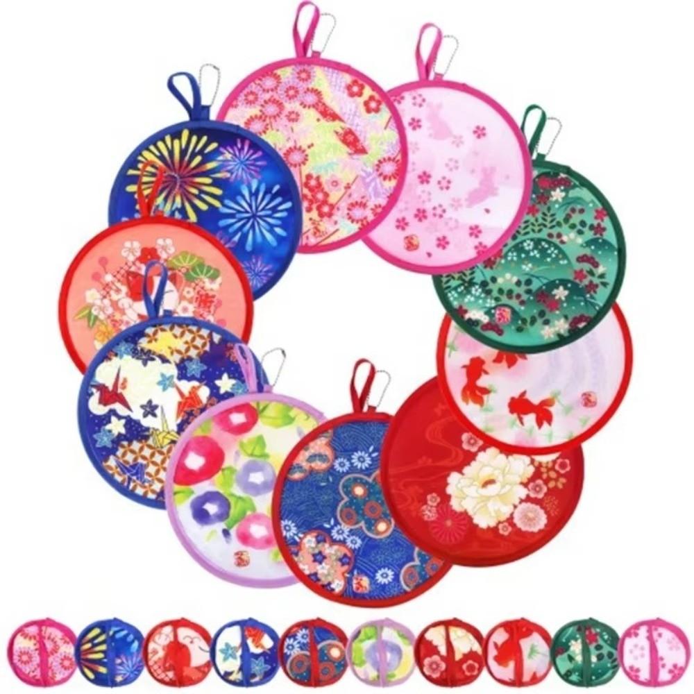 Japanese Style Folding Fan Mini Size Round Decorative Fan Summer Handheld Fan