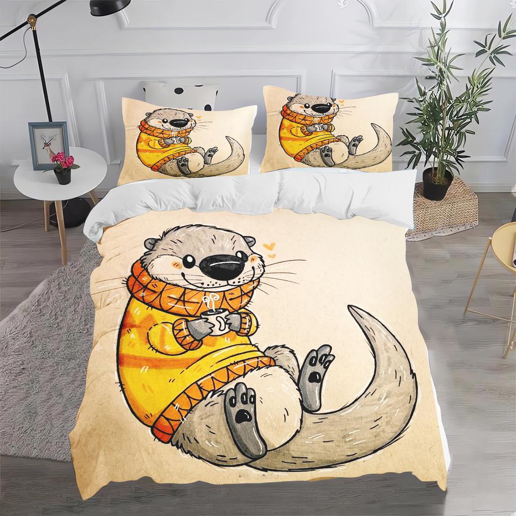 Comforter Otter Cartoon Cute Bedding Set For Kids Teens Girls Bedroom Decoration Easter Gift Friends