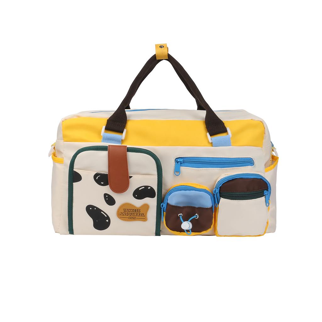 Contrast color leisure sports fitness bag large capacity short trip business travel luggage bag dopamine portable oblique span bag