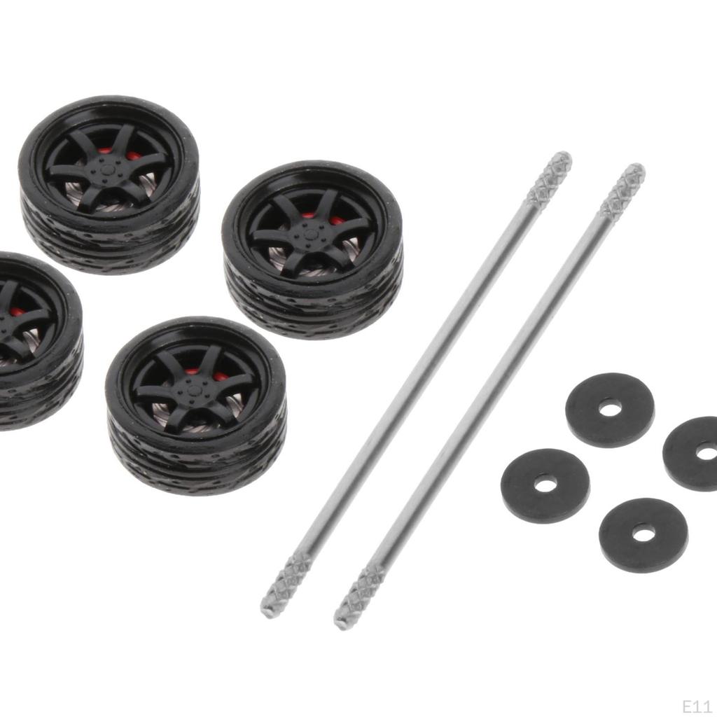 1:64 Scale Car Rubber Wheel Rims Soft Tires for RC 1/64 of 4