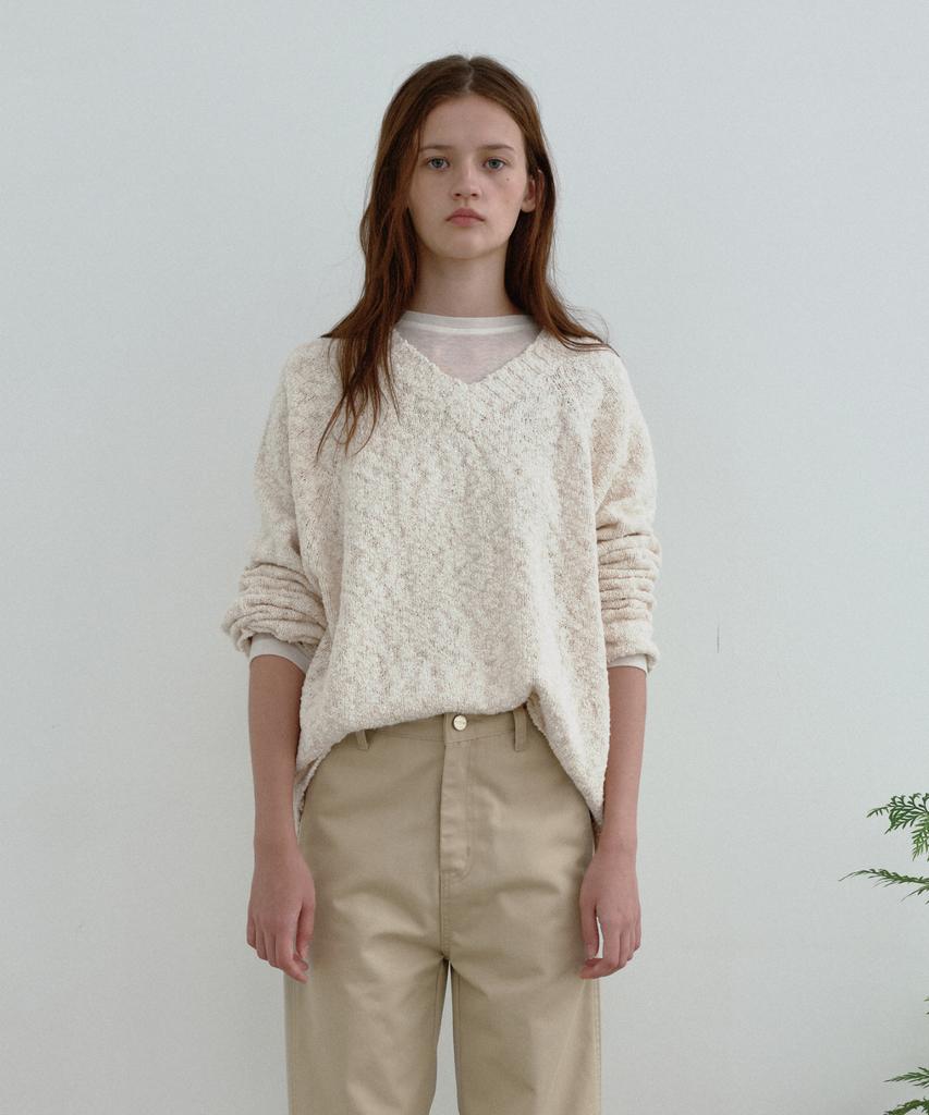 POSZER Boucle V-Neck Knit (Cream)