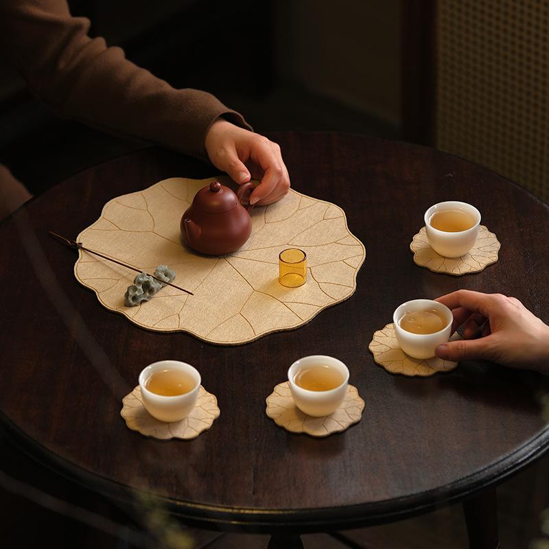 New Chinese cotton and linen lotus leaf coaster coaster home kitchen insulation mat storage mat tea mat