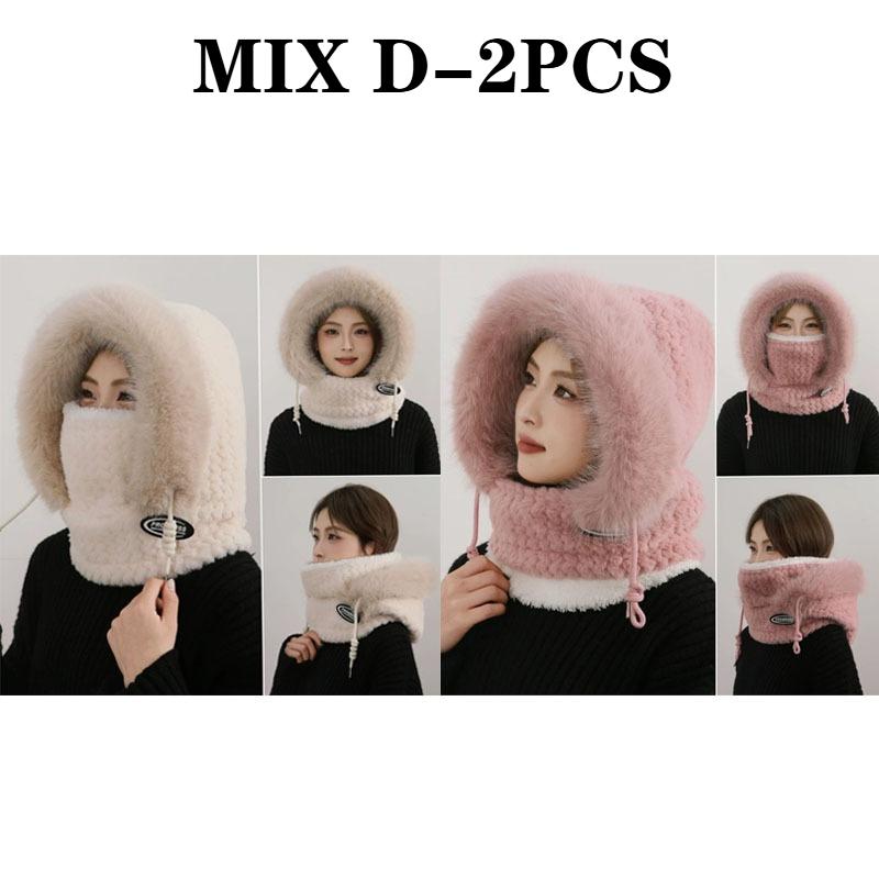 Women's Winter Hat with Neck Warmer and FaceMask Fleece Ear ProtectionWindproof Warm Cycling ElectricBike Hat Thickened Pullover