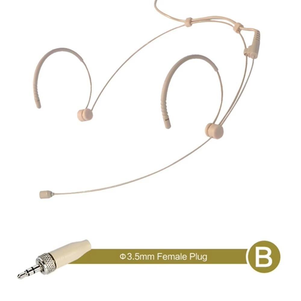New Beige Headset Mic Wireless 3.5mm 3 Pin Headworn Microphone Double Earhook Amplifier Voice Speaker Microphone Accessories