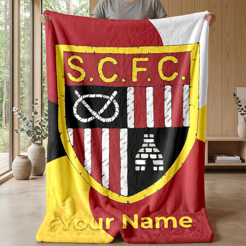 Stoke City FC Custom Name Text Flannel Blanket Soccer Logo Personalized Fleece Throw Blanket Special Gift For Sofa Bedroom Home