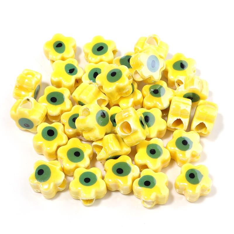

10Pcs/Lot 10mm Ceramic Beads Colorful Flower Shaped Evil Eye Large Hole Loose Beads For Bracelet Necklace Diy Jewelry Making жовтий