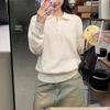 Core-spun Yarn Washing Water, Solid Color Polo Lapel Knitted Sweater Women's Autumn and Winter Shoulder Lazy Wind Versatile Long Sleeves
