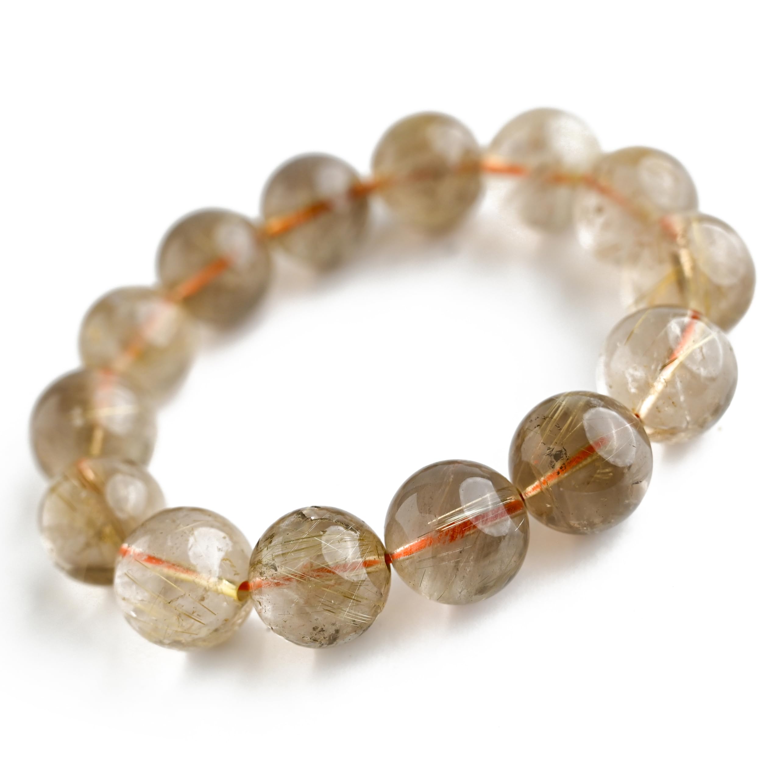 

Eigado Rutilated Quartz 16mm 18cm Wrist Limited Natural Power Prayer Good Luck Feng Shui Bracelet, Stone, Circumference, One-of-a-Kind, Edition, золотий