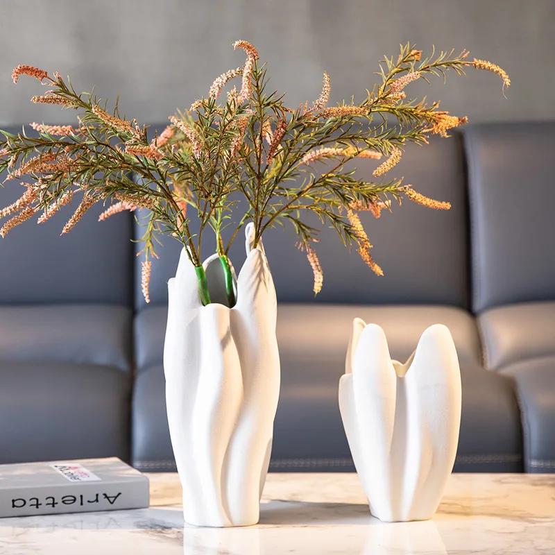 Ceramic Vase Irregular Pleated Scrub Ceramic Handicraft Flower Vase Floral Arrangement Accessories Terrarium Home Decoration