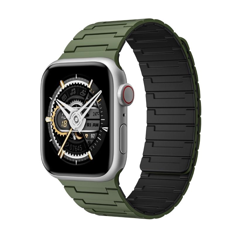 Upgrades Silicone Magnetic Watch Band Featuring Easy Snap On Designs Strong Sweatproof Band for Smartwatches 42to49mm чёрный/зелёный