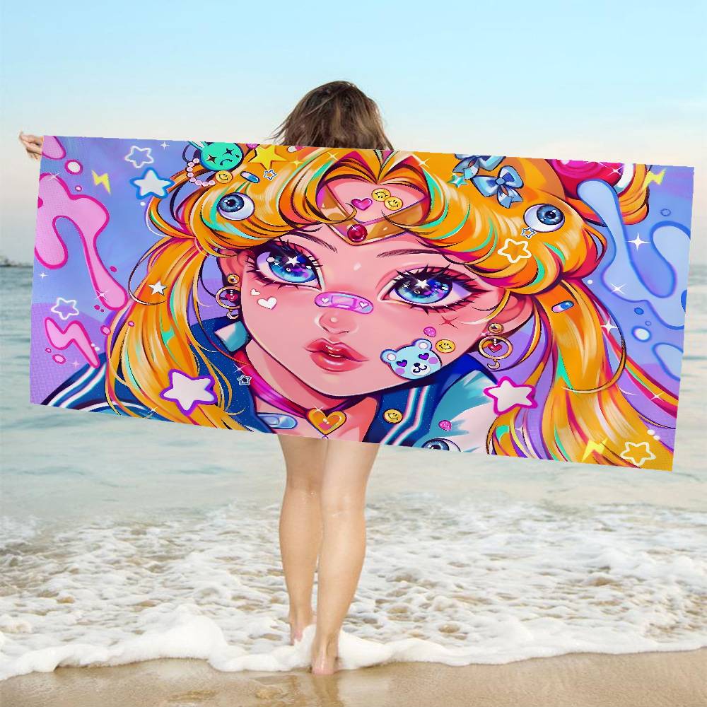S-Sailores Cute Girl Moon Bath Towel Microfiber Soft Water Absorbing Breathable For Girl Kids Decorative Cartoon Beach Towel