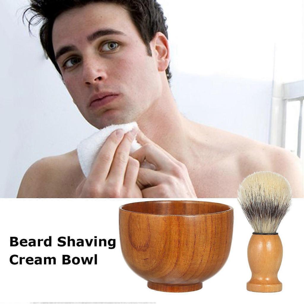 Beard Shaving Cream Bowl Shaving Soap Mug for Men with Shave Lather Brush Wooden Shaving Bowl