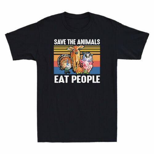 Save The Animals Eat People Vegan Vegetarian Vintage Men s Cotton Black T-Shirt S