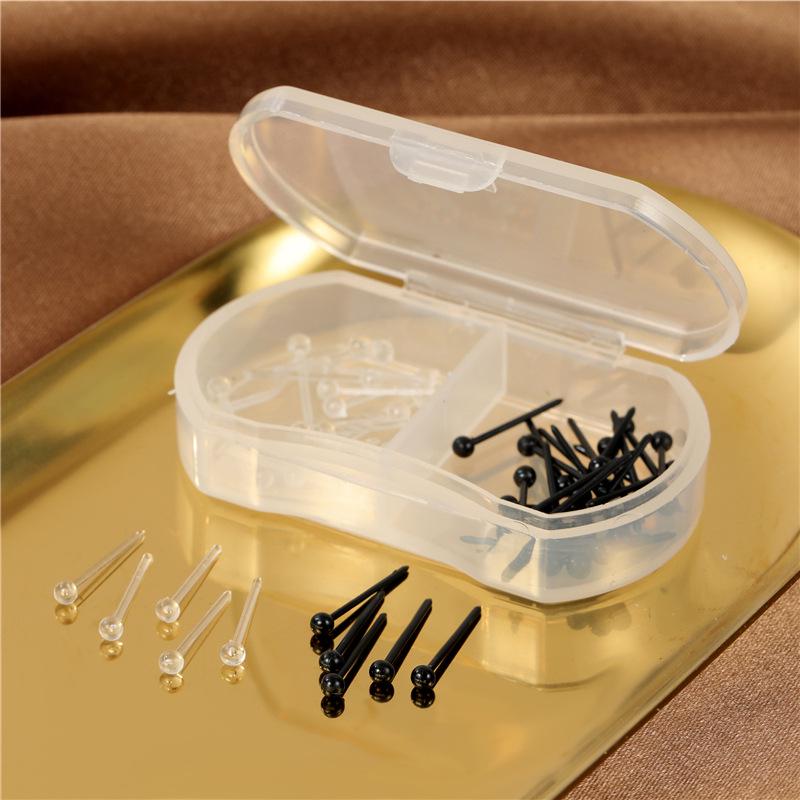 Transparent Ear Piercing Studs with Backs, 2-Compartment Box for Healing Women’s Earrings, Plastic Sticks