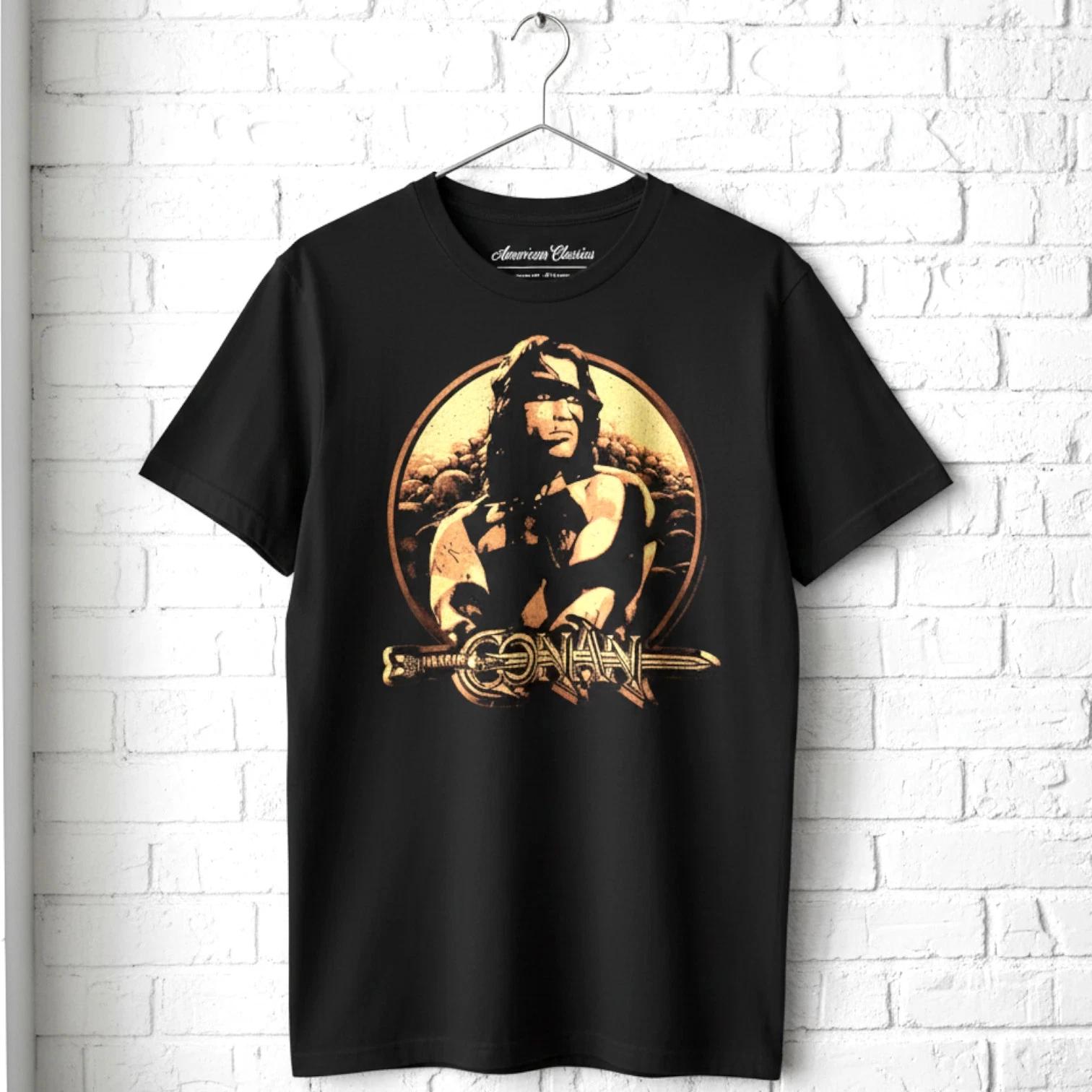 Conan the Barbarian Vintage Metallic Shield Men s T Shirt Schwarzenegger Movie XXXXL