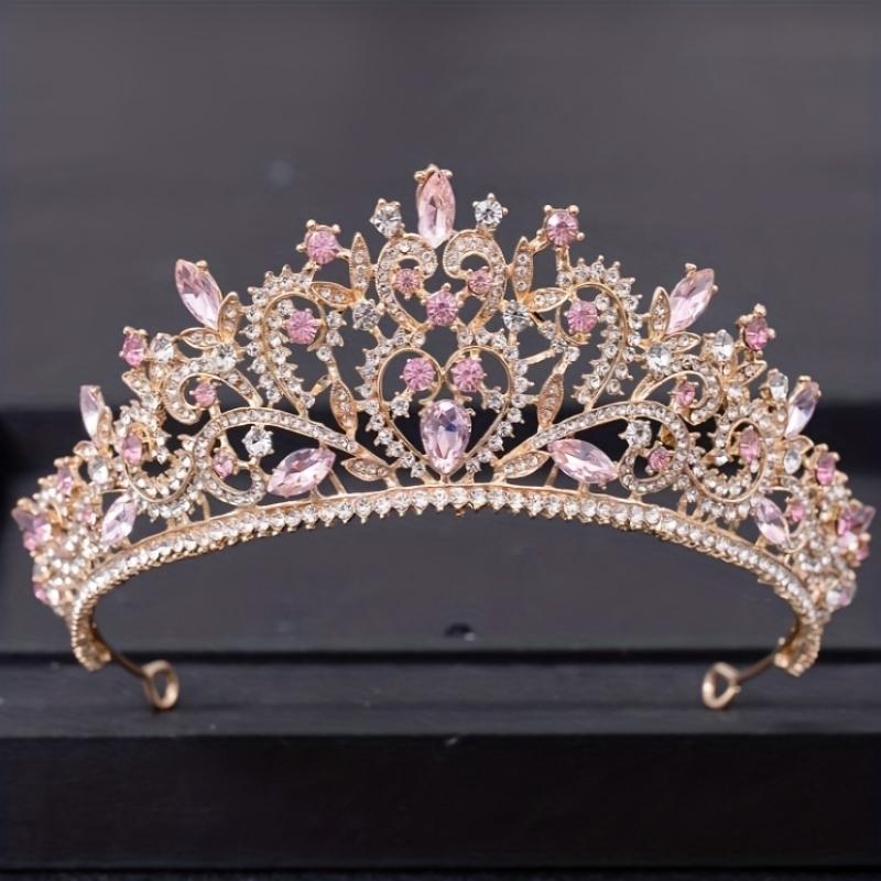 Pink Crystal Tiaras and Crowns Headband for Women Rhinestone Prom Diadem Bridal Wedding Hair Accessories Jewelry Crown Tiara