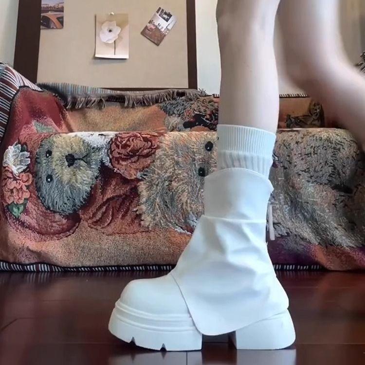 

Beautiful thick-soled Martin boots short trouser boots 2024 new taller small British style thick heel thin boots 40 бежевий