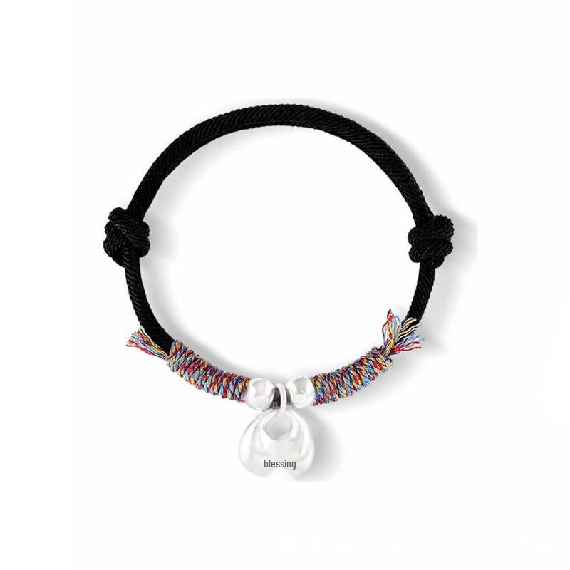 Sterling Silver Chubby Fu Hand-woven Bracelet for Women - New Chinese Style Jewelry чёрный