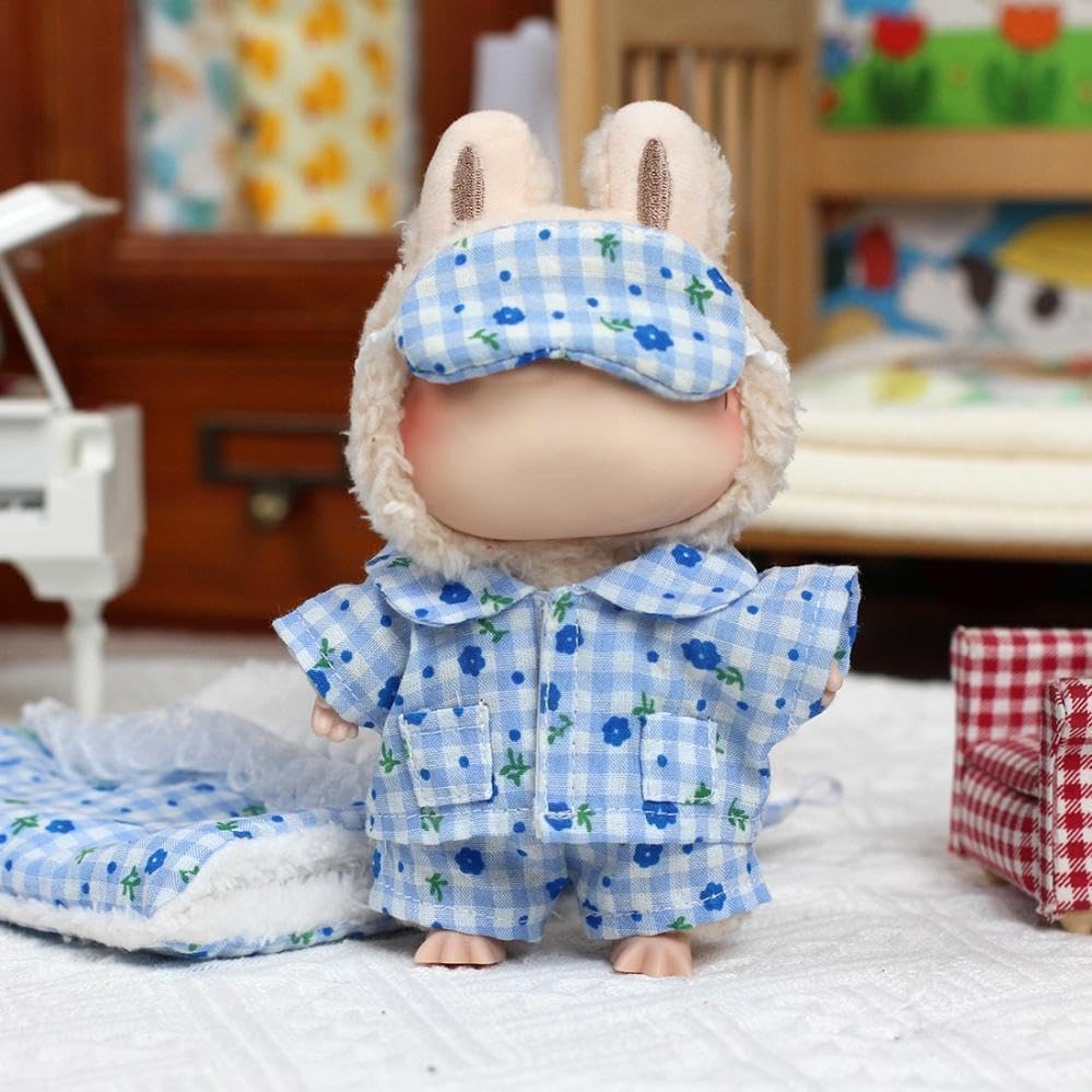 17cm Macaron labufu Doll Clothes Good Night Bedding Set Blanket Sheet and Pillow Pajamas Set Cozy Little Home Gifts for People