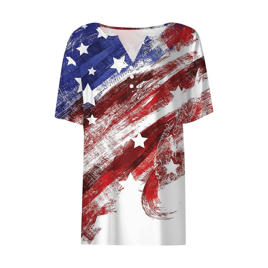 Women's T Shirt Tee Print Button Short Sleeve Daily Weekend Fashion Basic V- Neck Regular Top