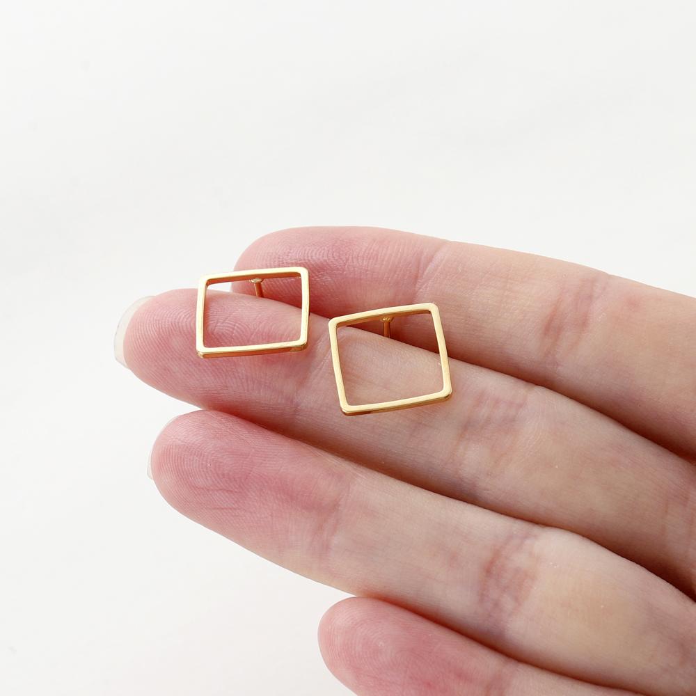 10PCS 14K 18K Gold Plated Brass Earring 12mm Square Hollow Shape Stud Earrings Hook For DIY Jewellery Making Supplies