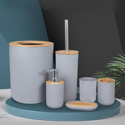 Soap Dispenser Box Bamboo Plastic Toilet Brush Trash Can Home Storage Toothbrush Cup Holder Bathroom Storage Set 6Pcs/Set Lotion Bottle